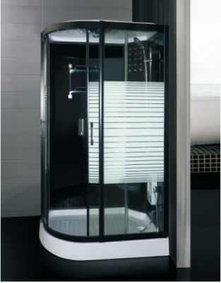 قاب مشکی حمام بخار شیشه ای راه راه درب کشویی 4 میلی متری